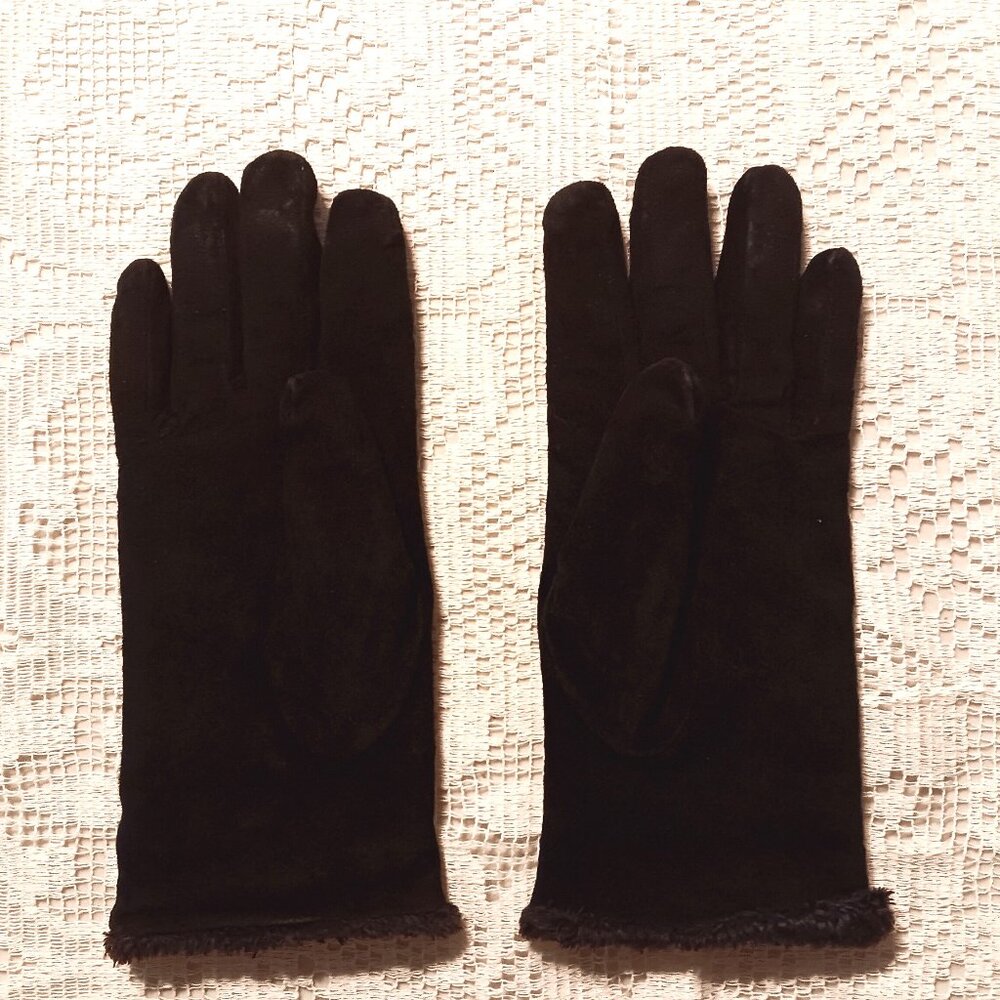 Black Suede Lined Gloves for Women - Size Medium